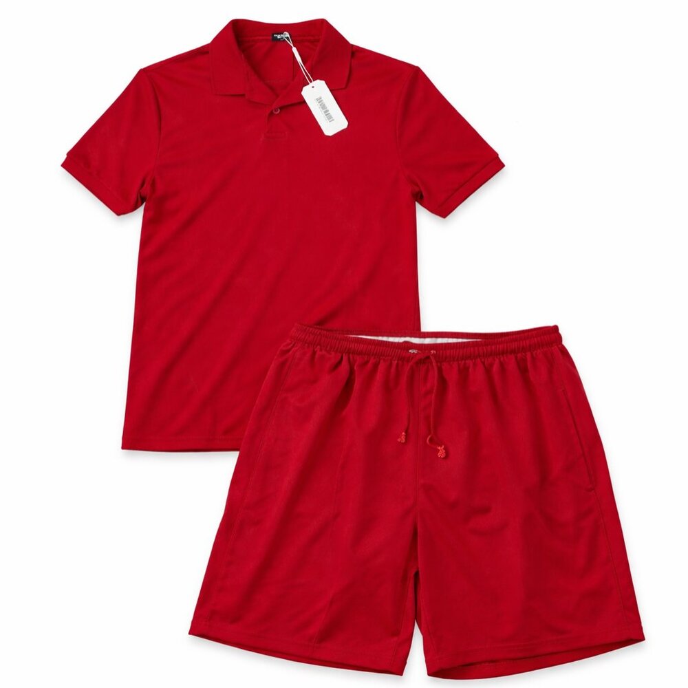 Men’s Red Polo Shirt & Drawstring Shorts Set | Matching Outfit | Red